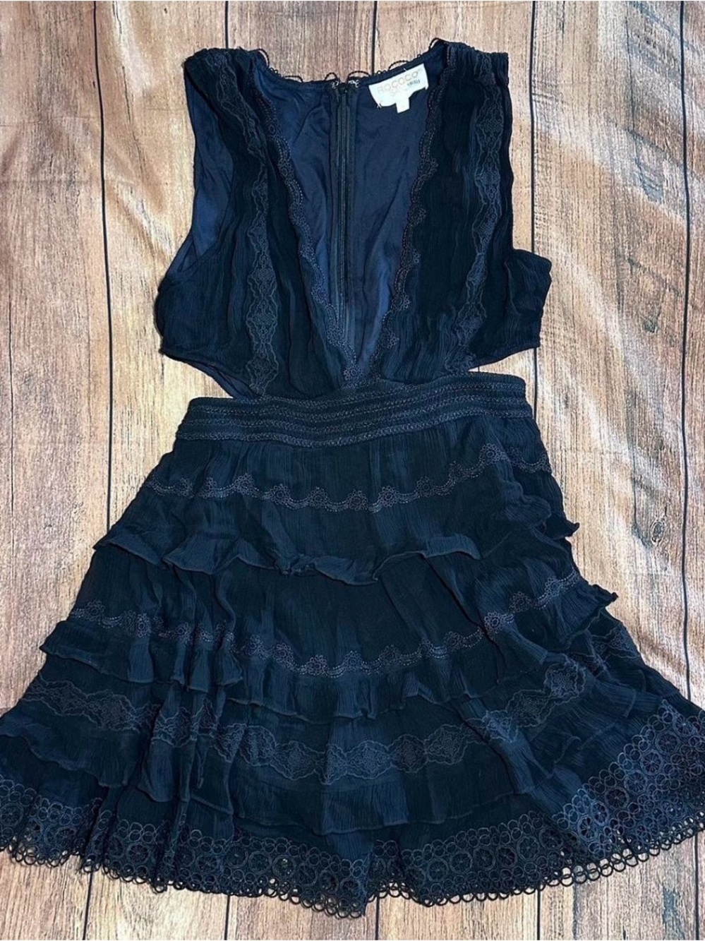 Size XL: Black Lace Dress w/ Cut-Out Waist by Rococo Sand